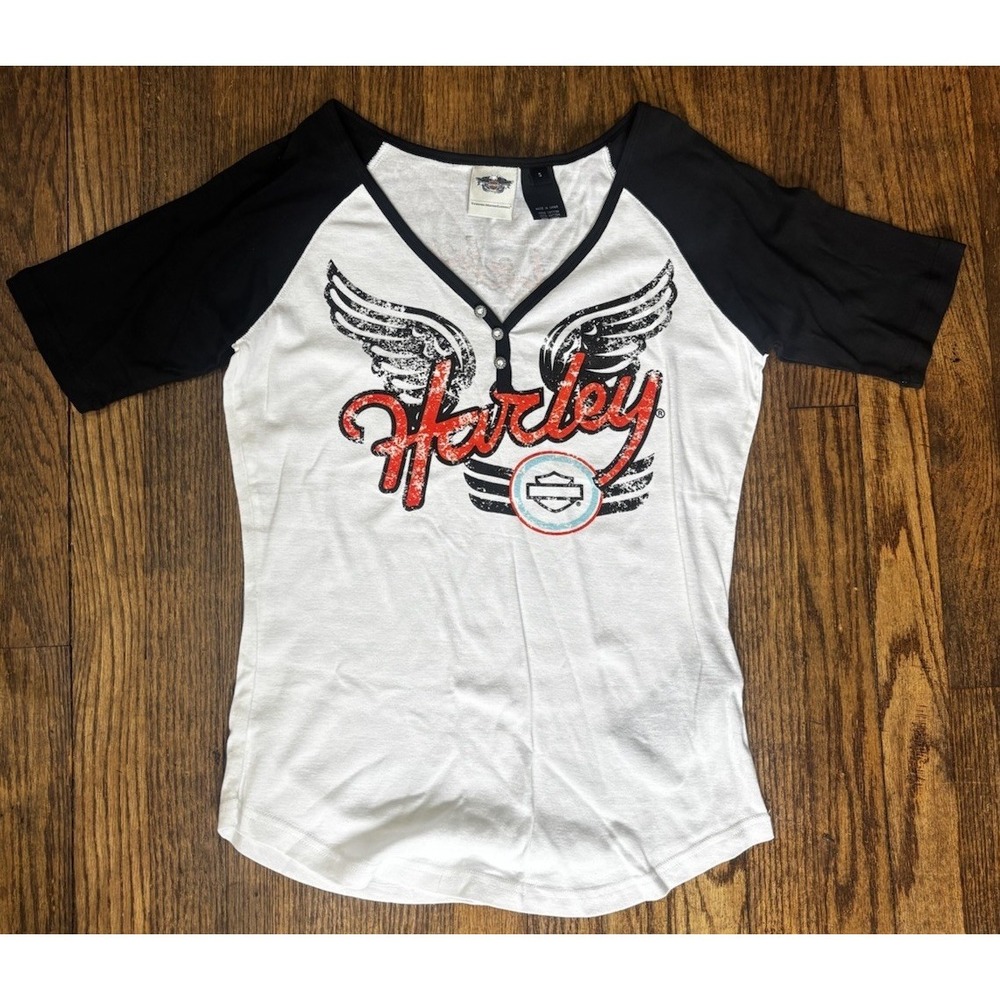 Women's Harley Davidson Lightweight Half Button up- Quarter Sleeve‎ shirt -small